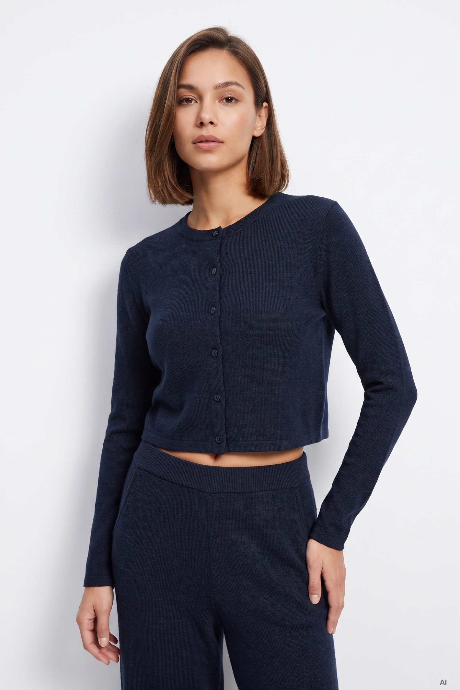 Navy Blue Cropped Cardigan