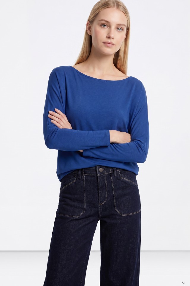 T-shirt azul manga comprida