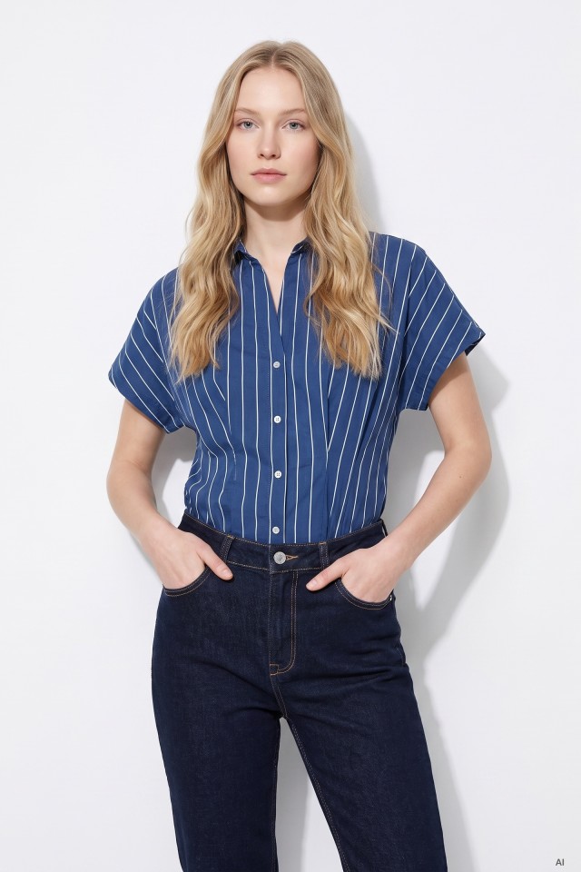 Camisa azul rayas manga corta
