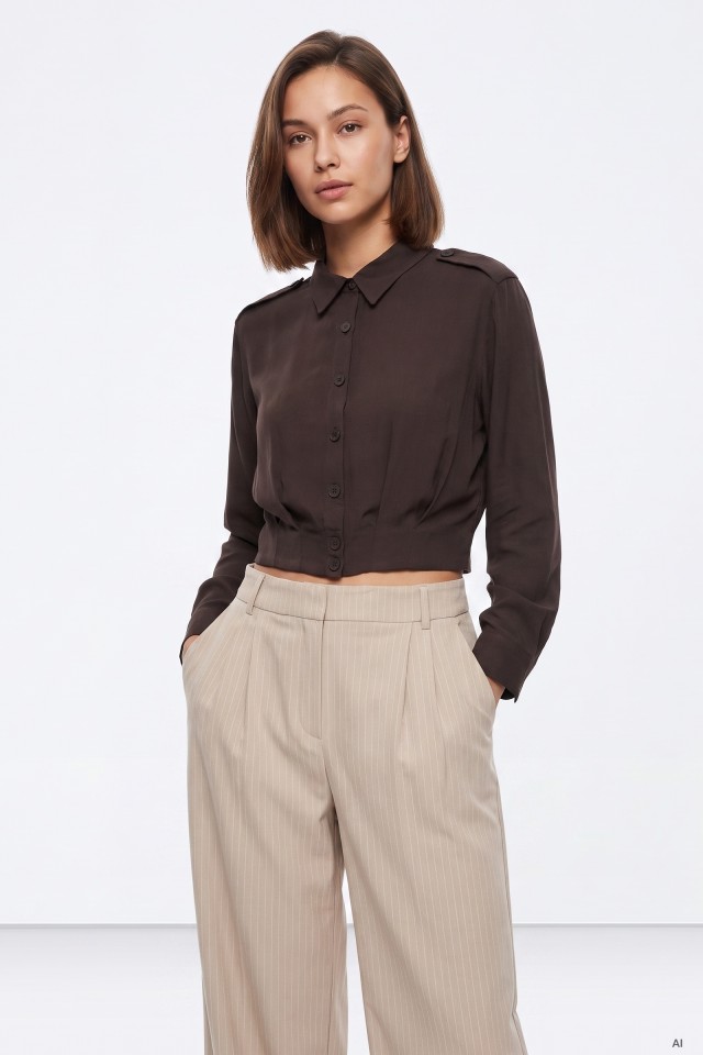 Camisa cropped marr�n chocolate