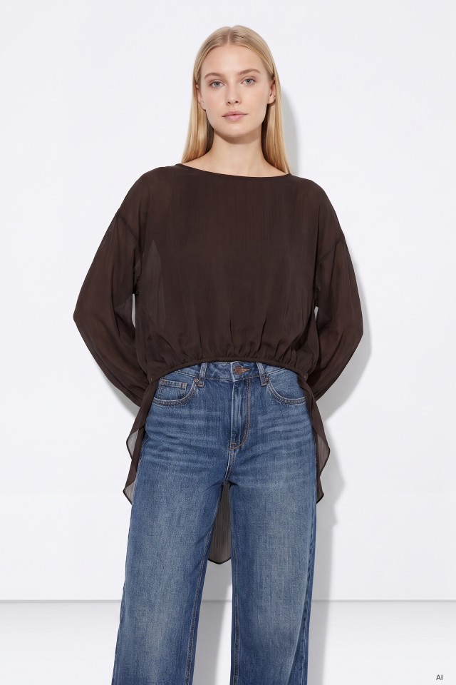 Blusa fluida manga larga chocolate