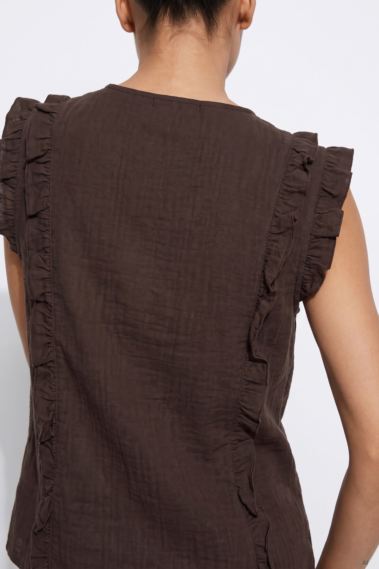 Chocolate Sleeveless Ruffle Top