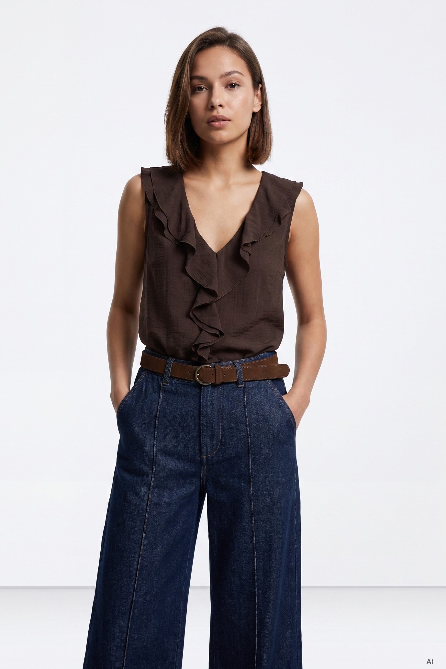Chocolate Sleeveless Ruffle Top