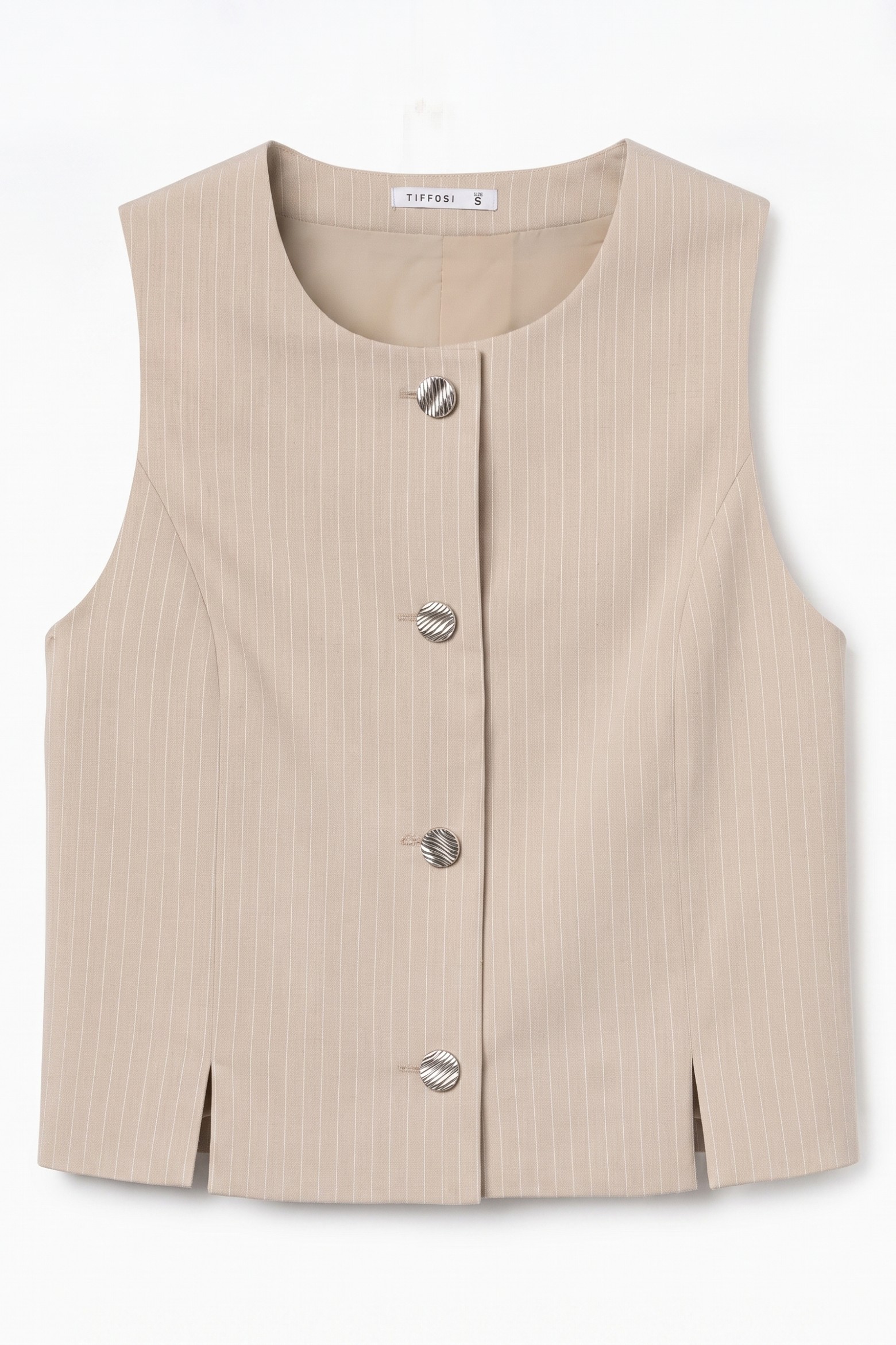 Top sin mangas beige botones