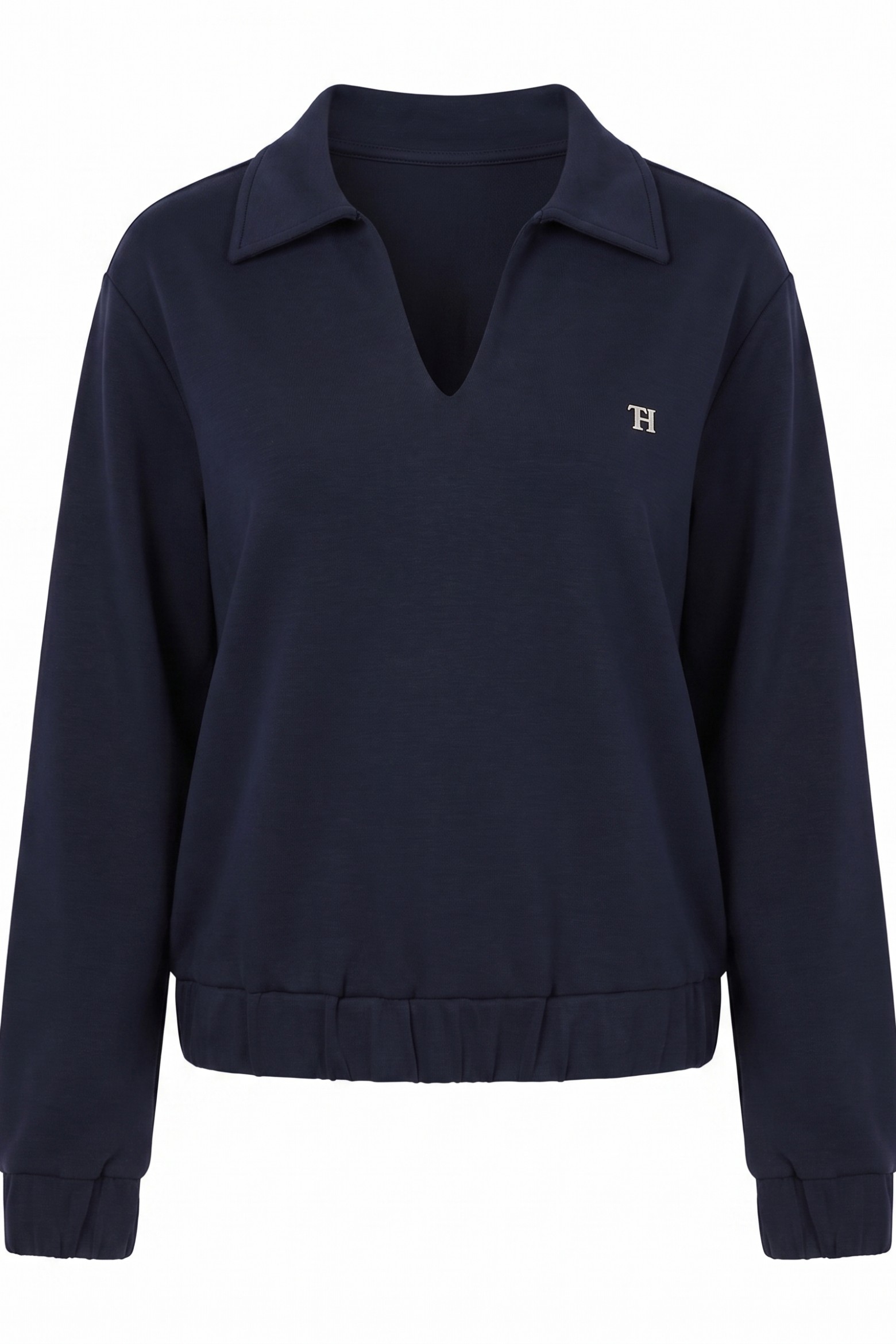 Sudadera azul con cuello pico
