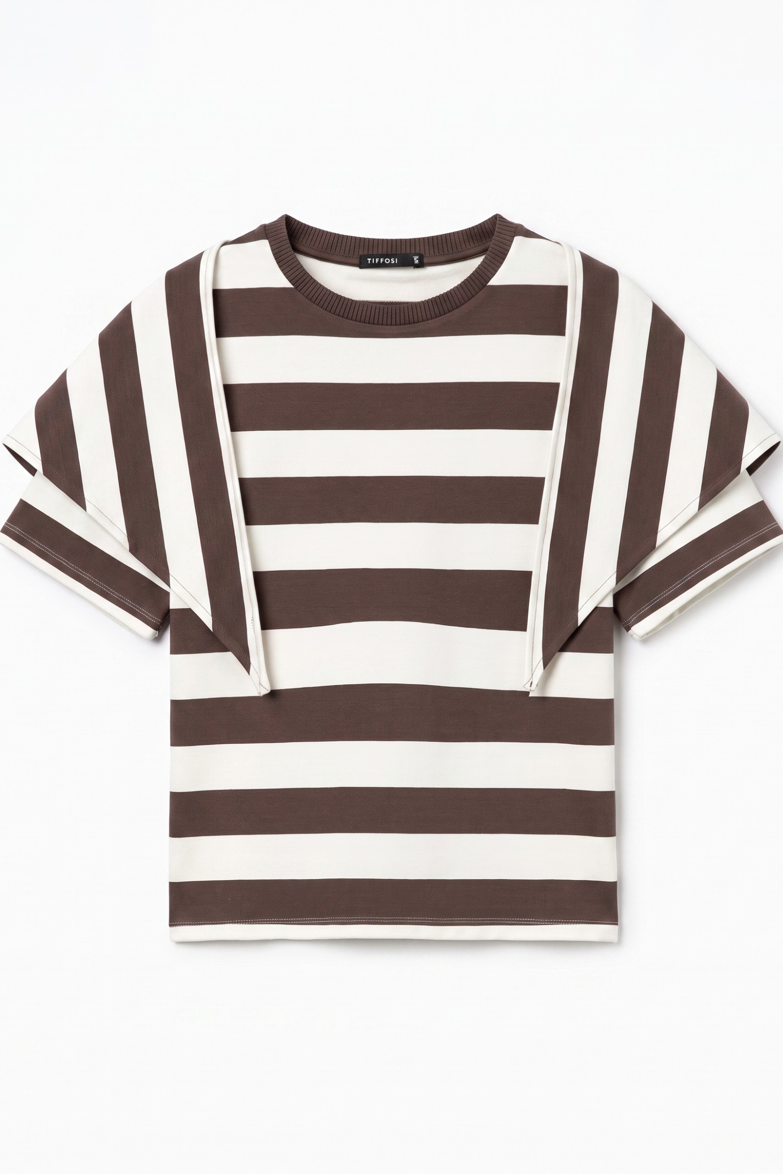 T-shirt riscas castanho crop