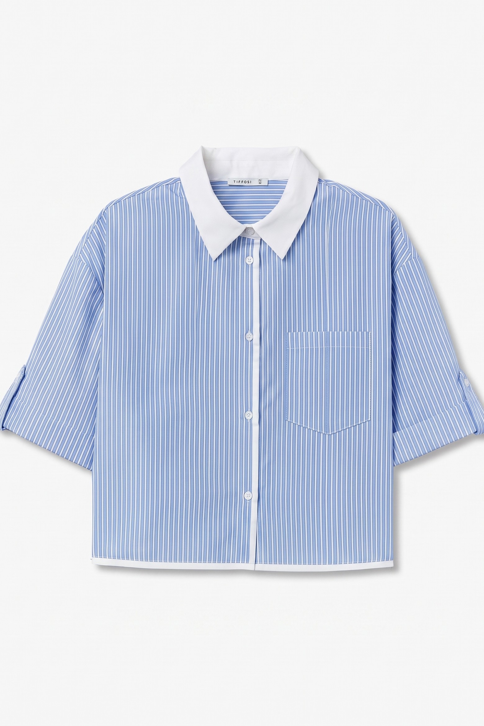 Camisa azul corta rayas
