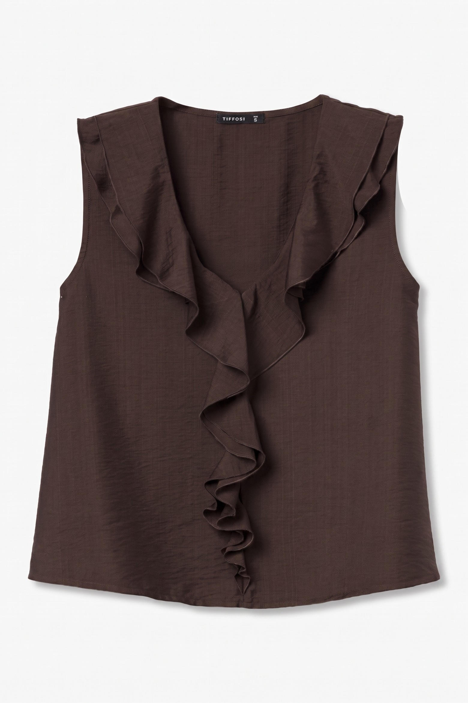 Chocolate Sleeveless Ruffle Top