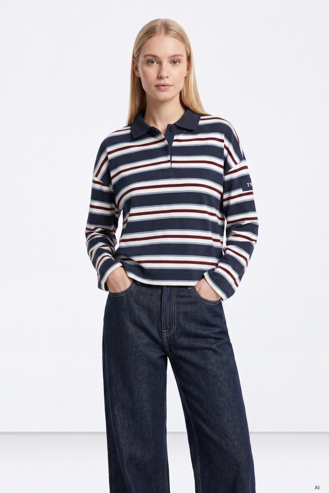 Striped Blue Sweatshirt Polo