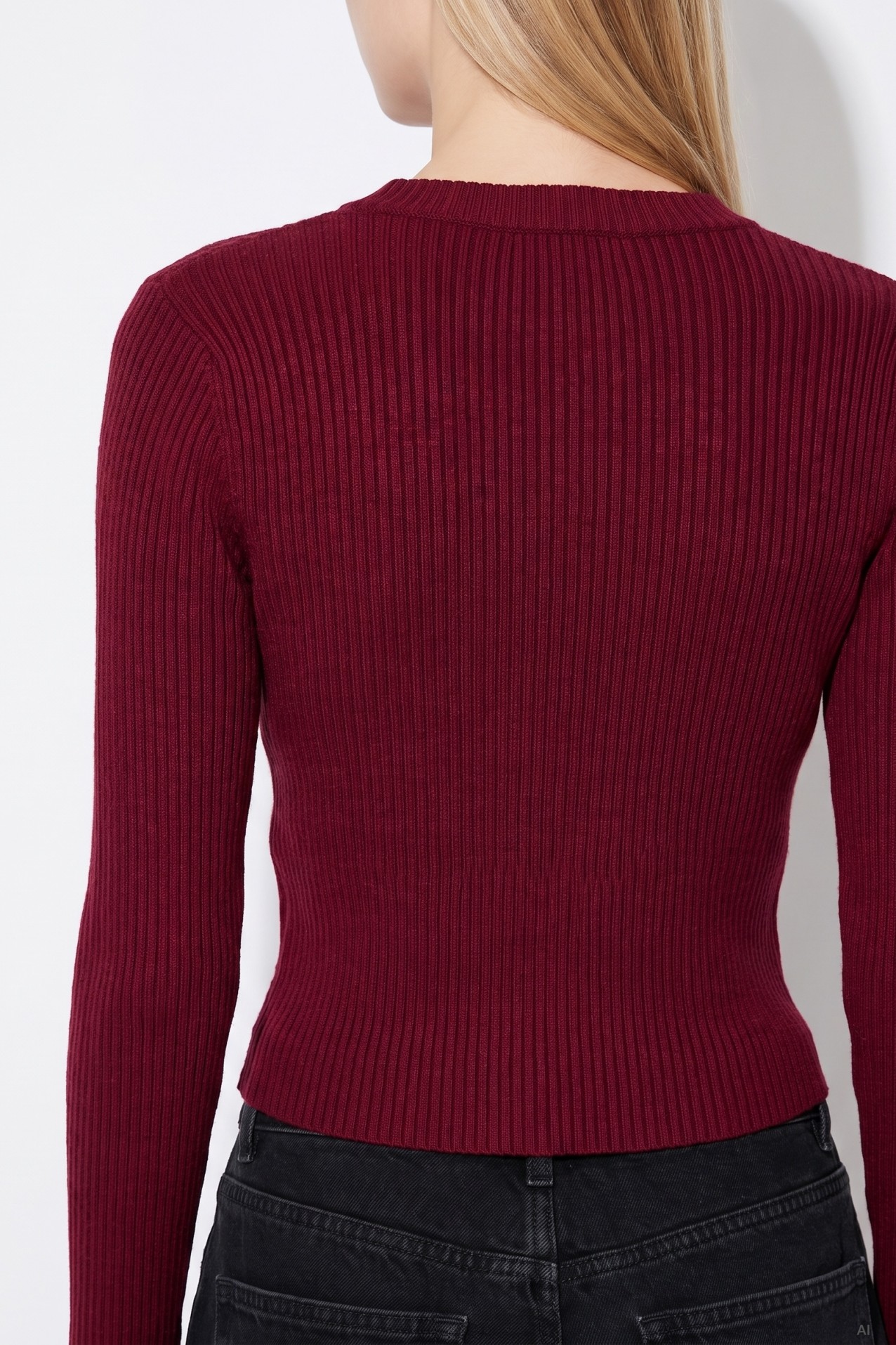 Dark Red Ribbed Cropped Top