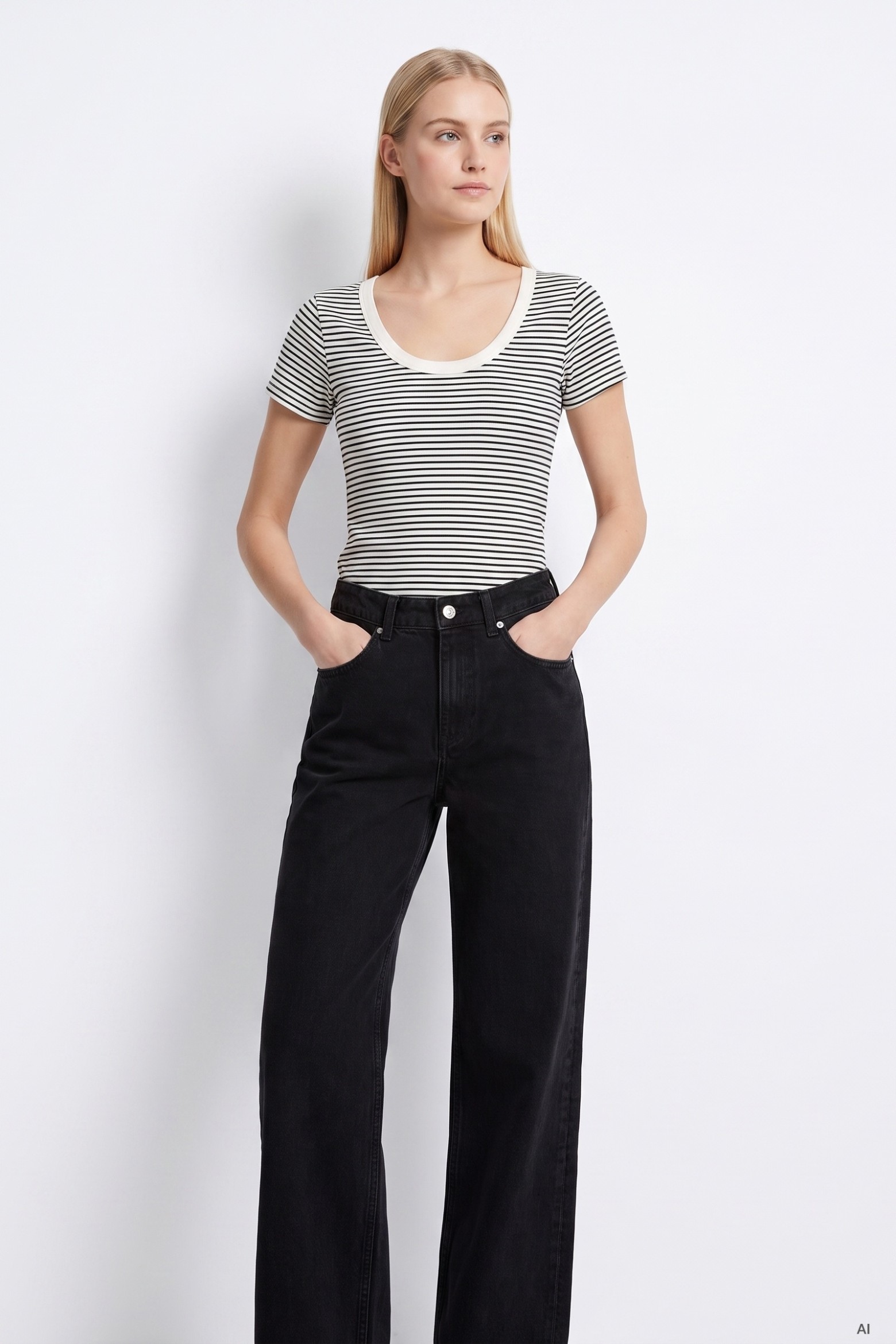 Camiseta ajustada rayas blancas