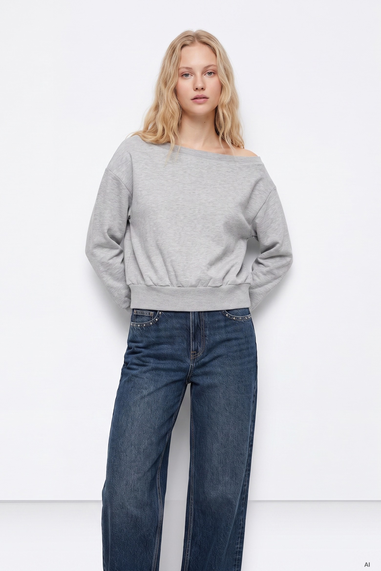 Grey Melange Off-Shoulder Sweatshirt
