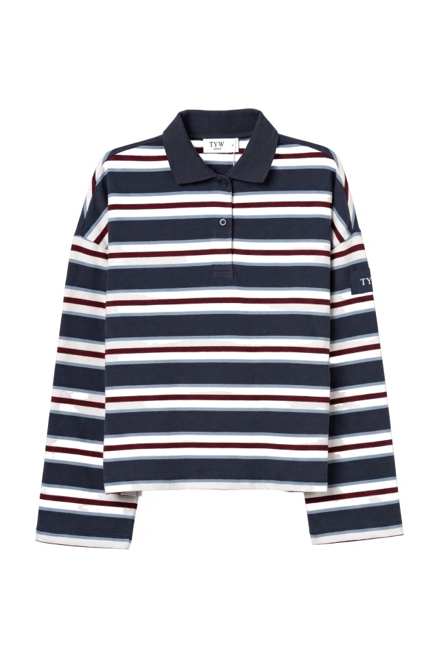 Striped Blue Sweatshirt Polo Striped Blue Sweatshirt Polo