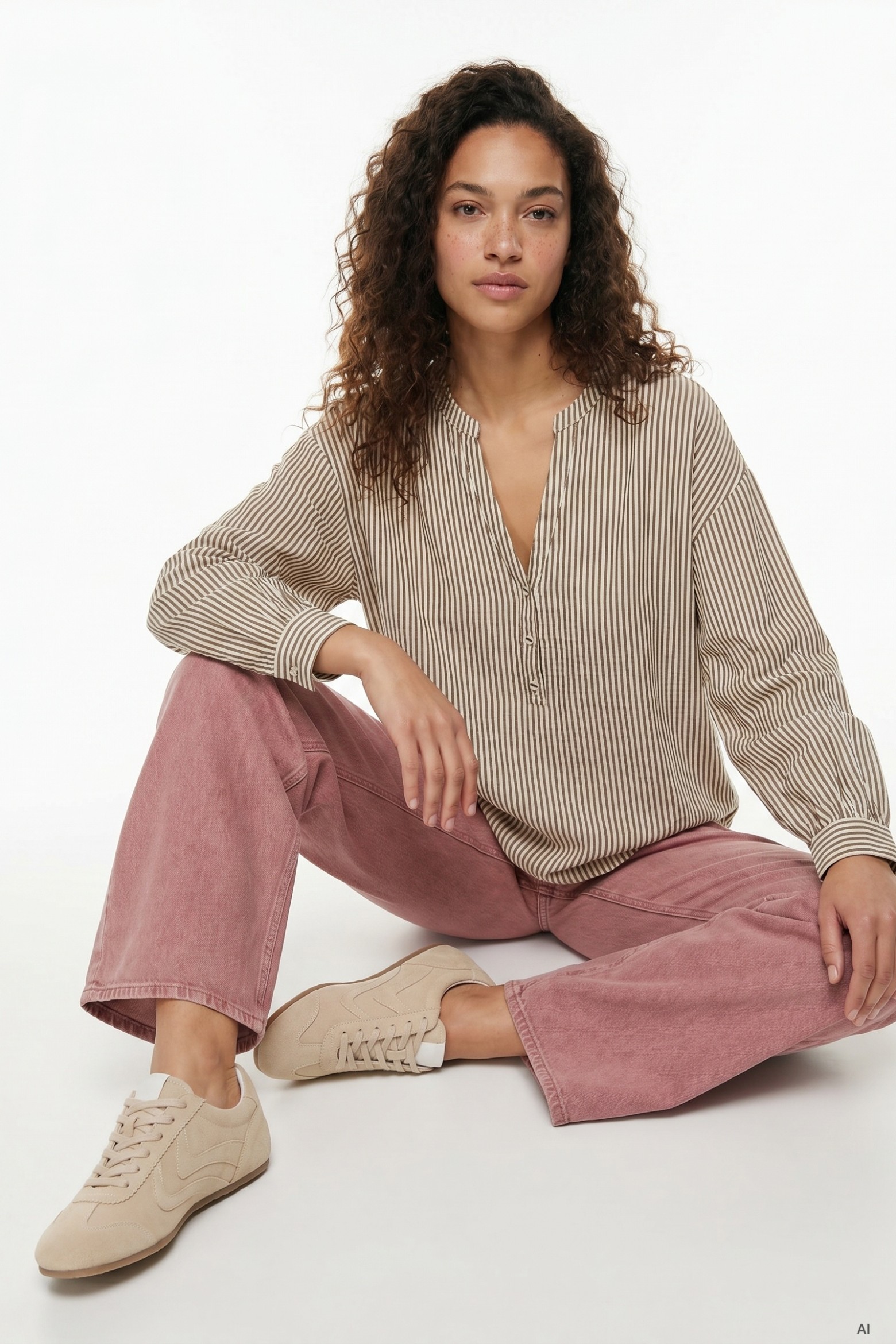 Beige Striped Long Sleeve Shirt