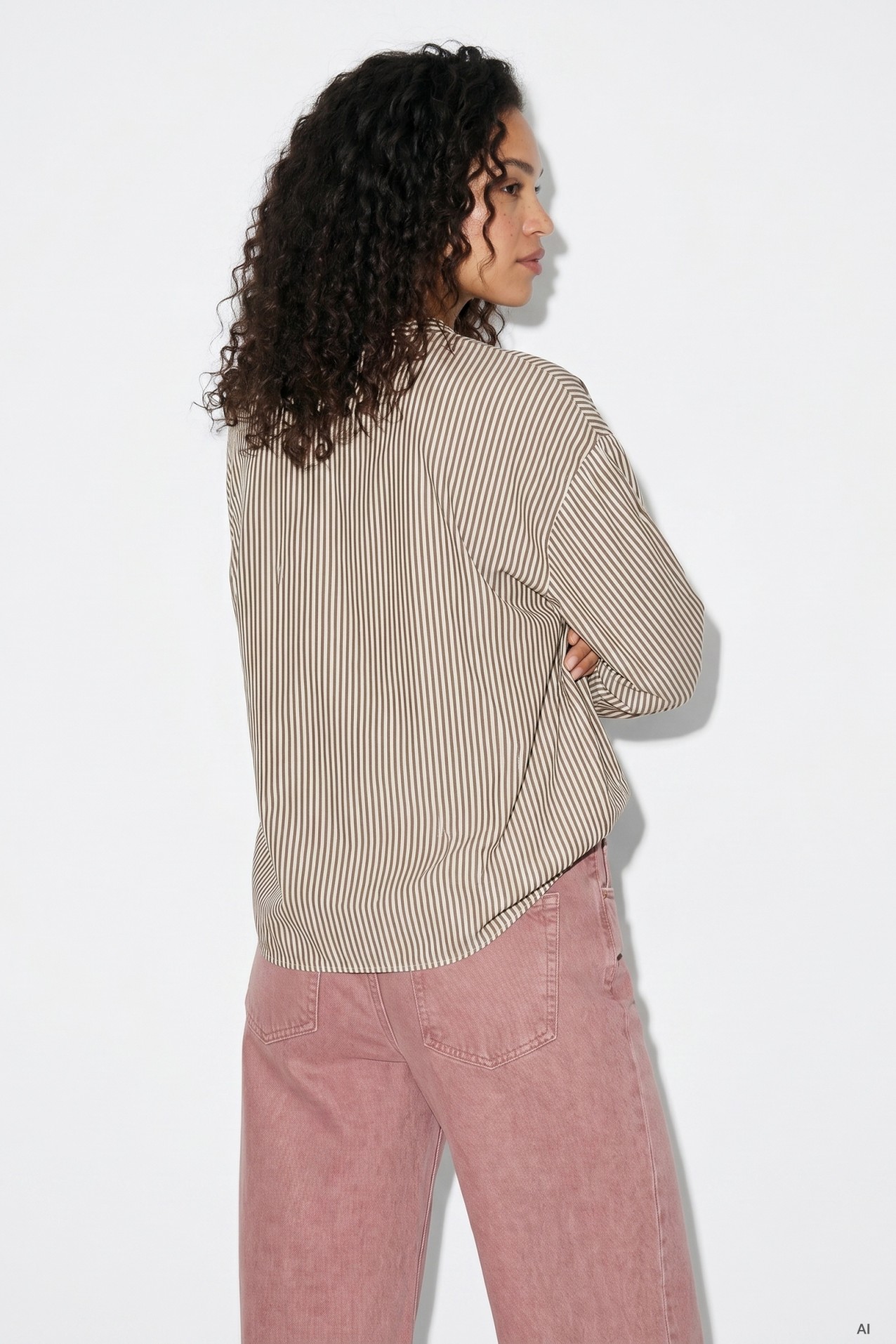 Beige Striped Long Sleeve Shirt