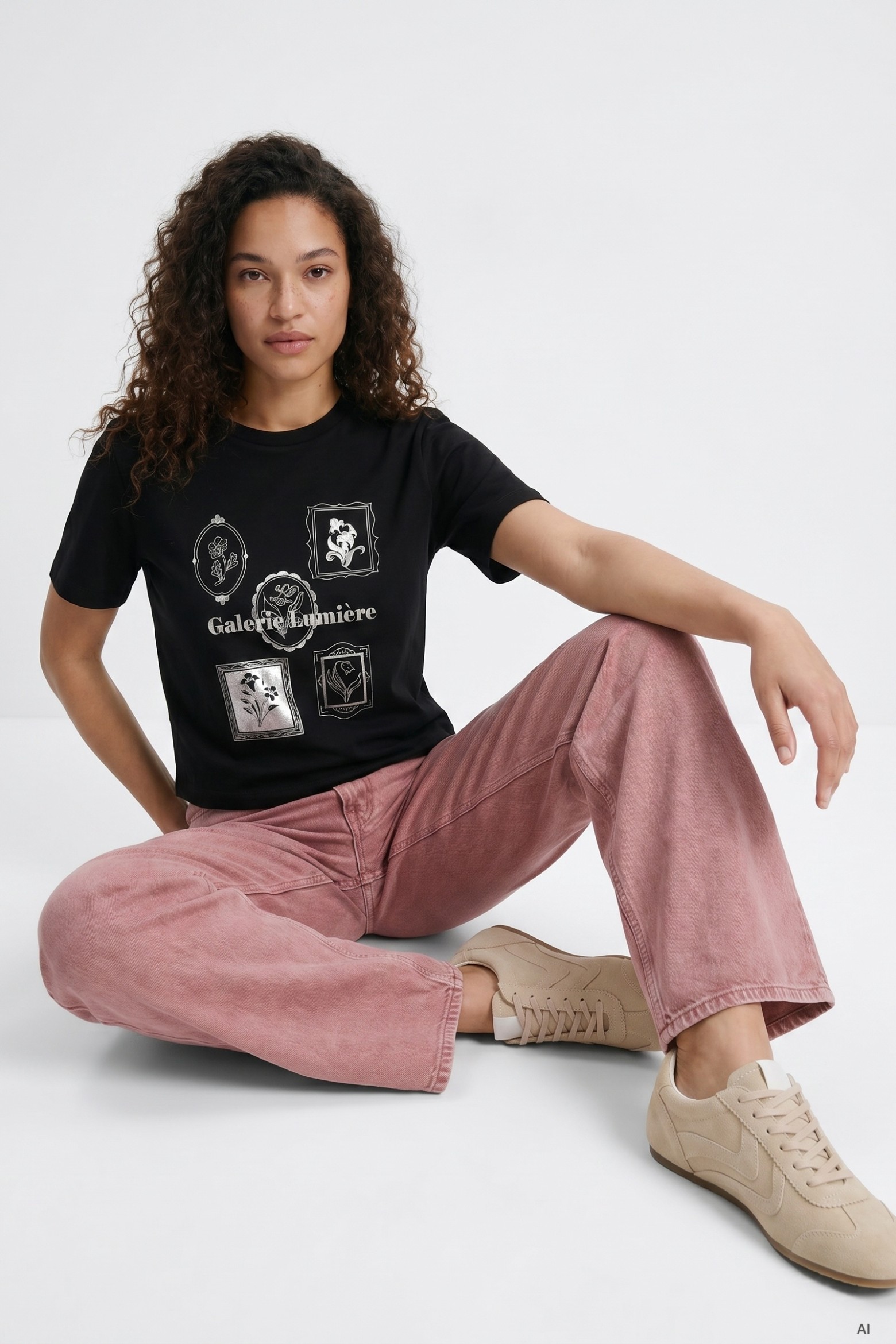 Camiseta negra estampada corta