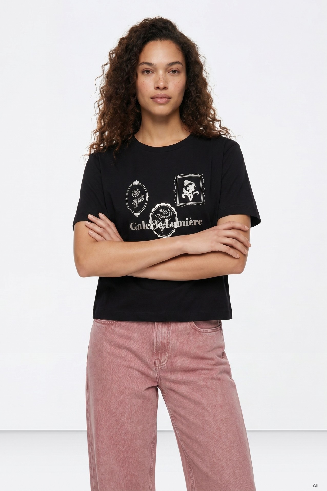 Camiseta negra estampada corta