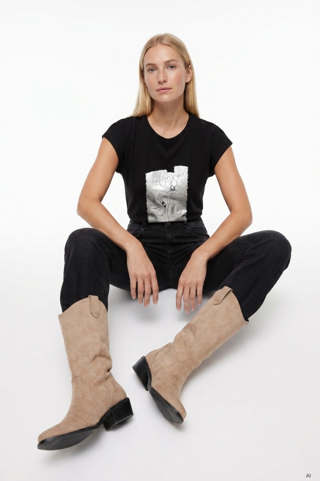 Camiseta negra print art�stico