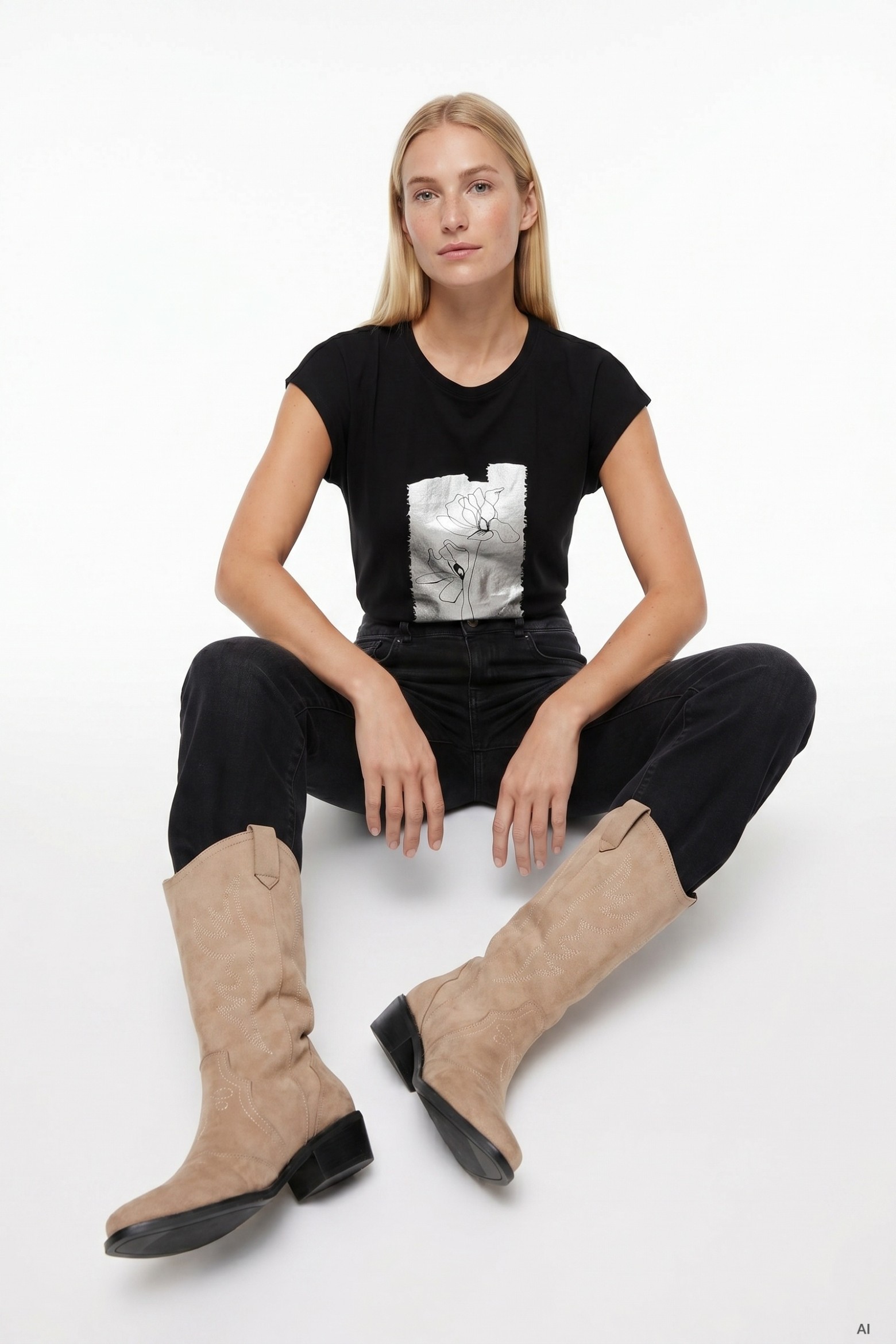 Camiseta negra print artístico
