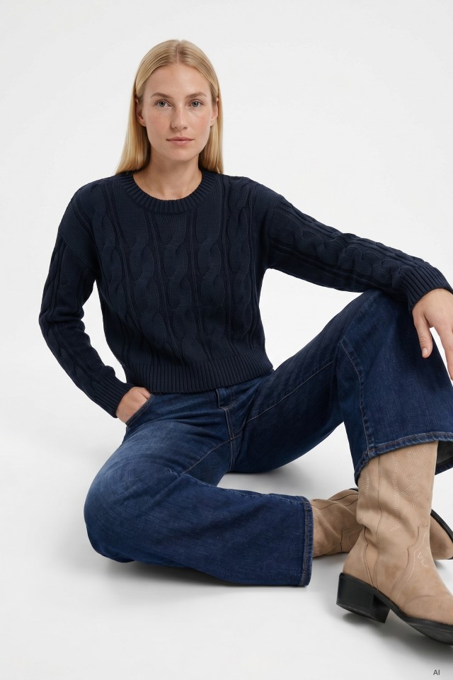 Camisola tricot azul escuro