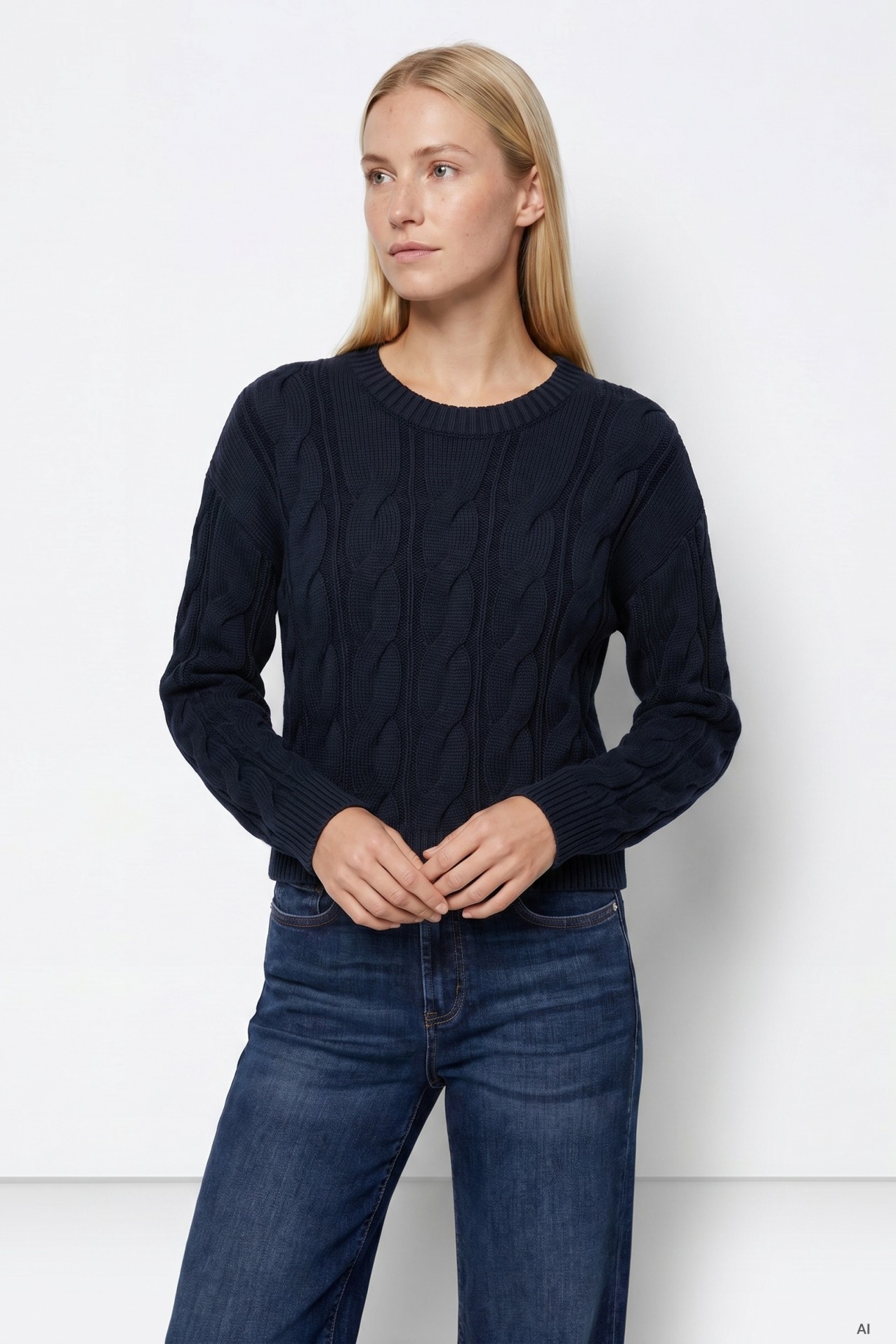 Camisola tricot azul escuro