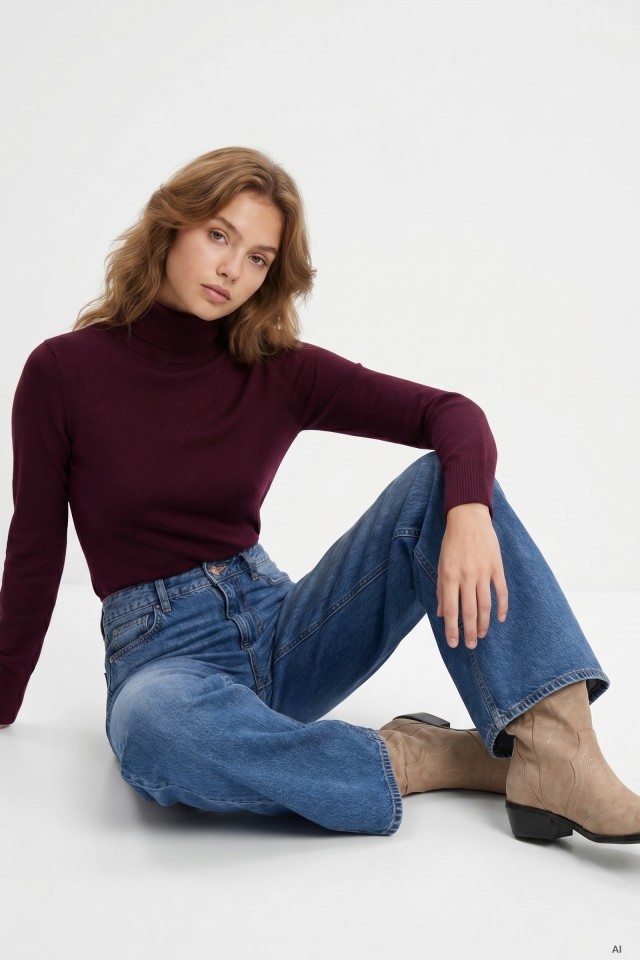 Camisola gola subida burgundy