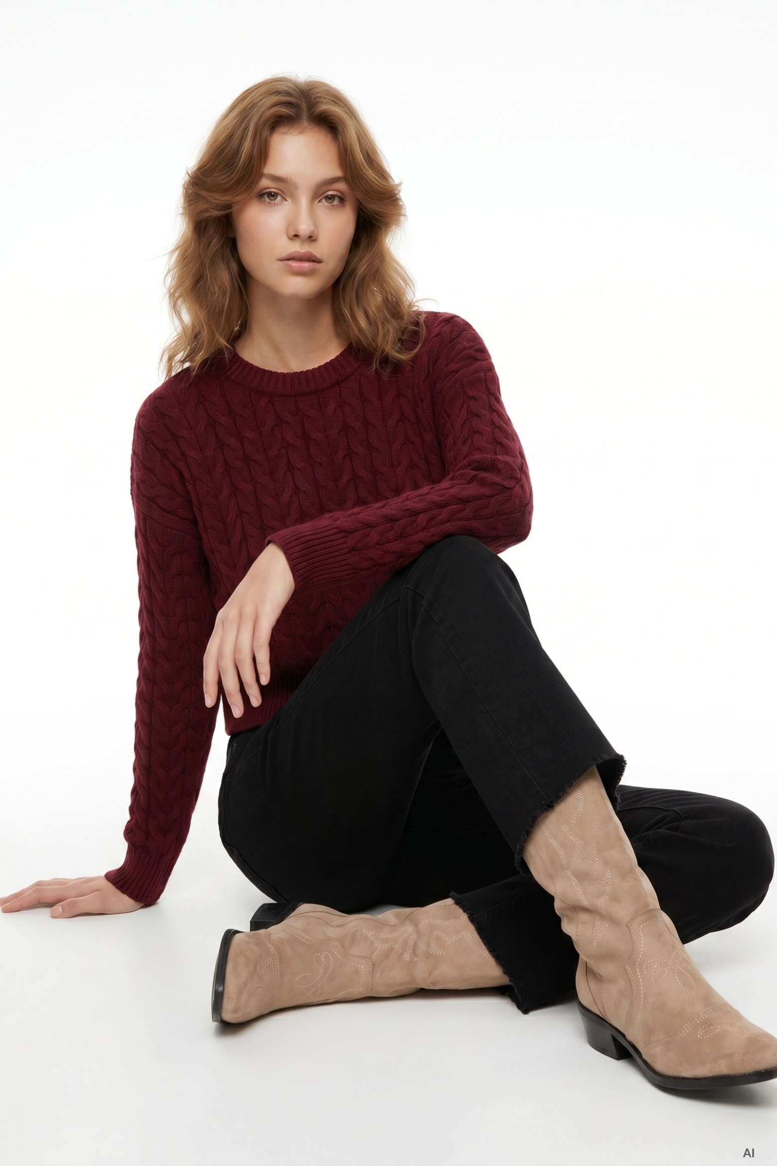Camisola chunky cor-de-vinho