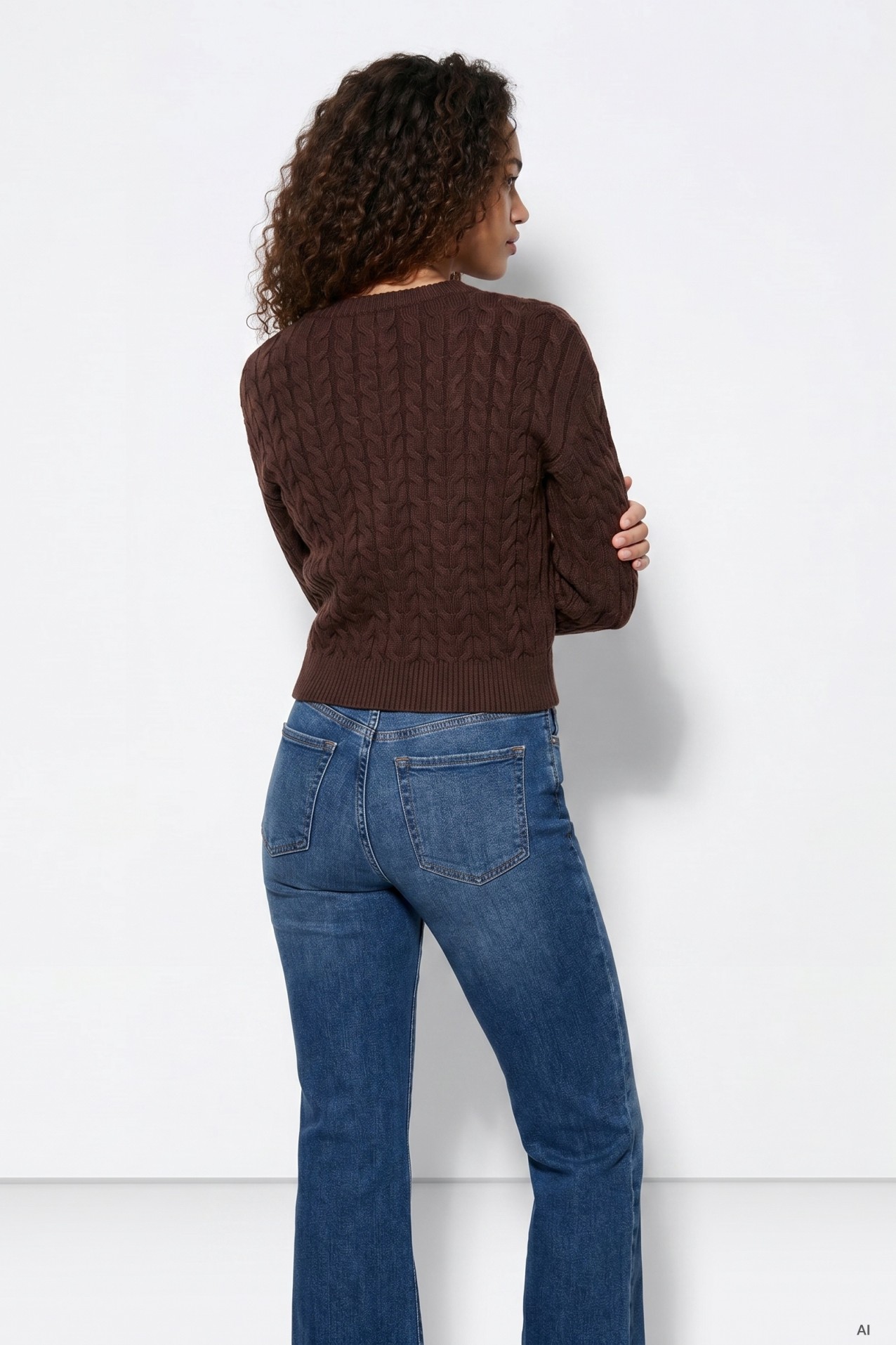 Camisola castanha tricotada crop