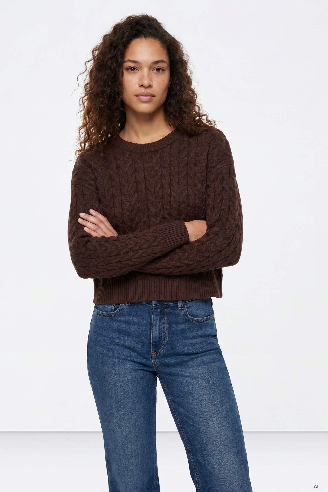 Camisola castanha tricotada crop