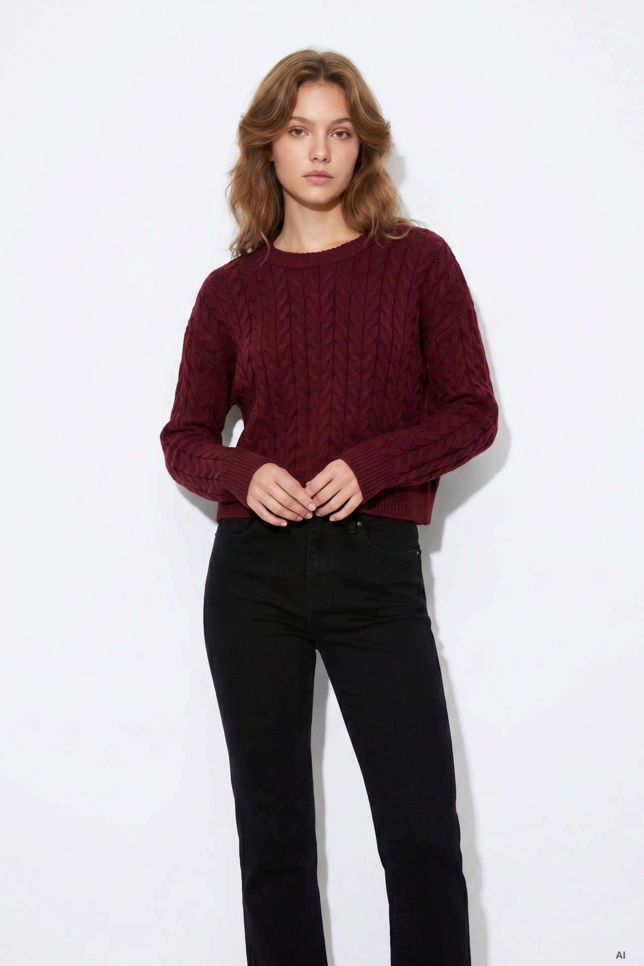 Camisola chunky cor-de-vinho