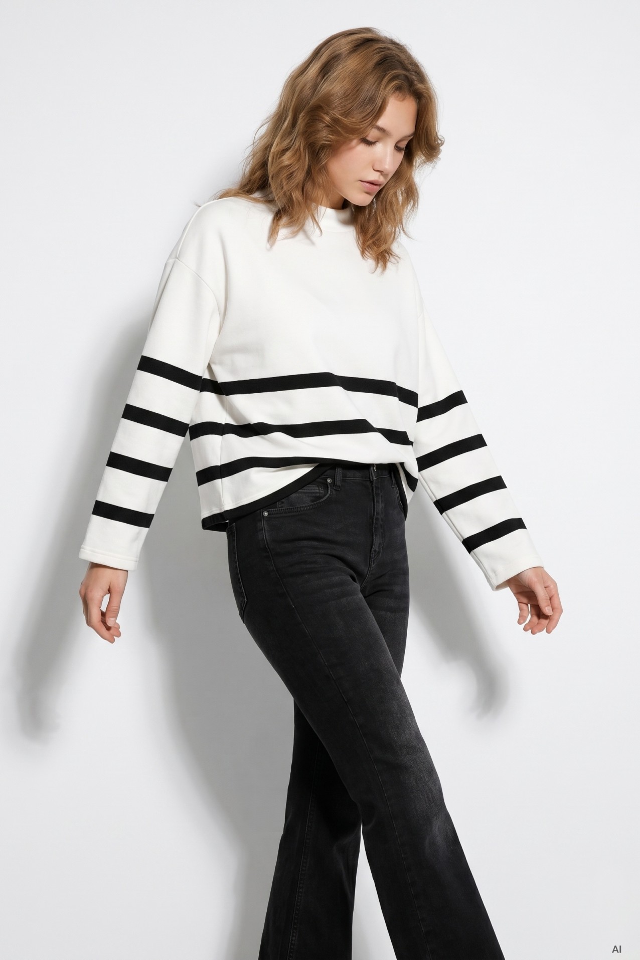 Camisola riscas oversize branca