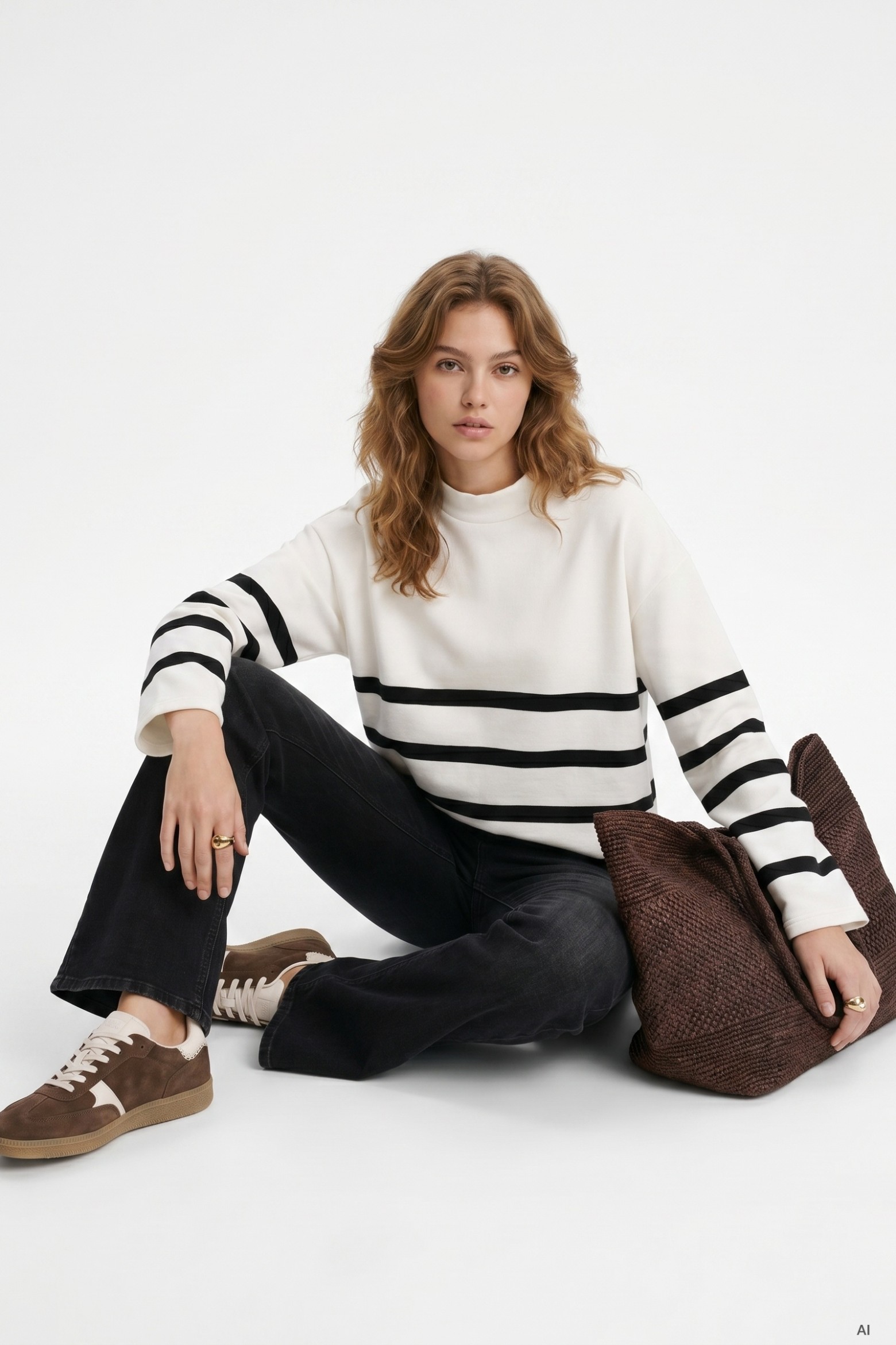 Camisola riscas oversize branca