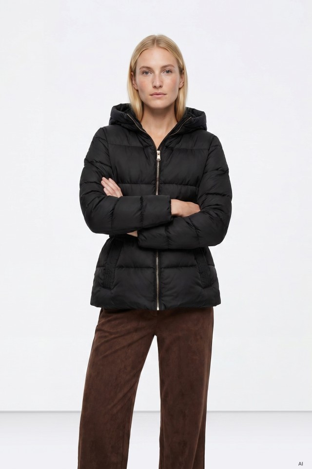 Black Puffer Hooded Jacket