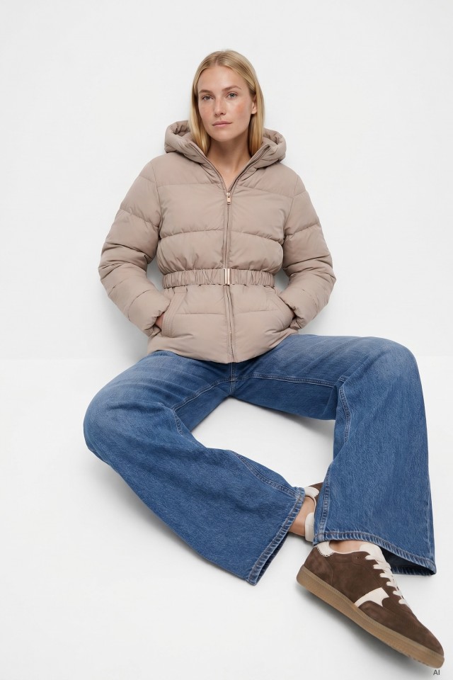 Cazadora beige acolchada corta