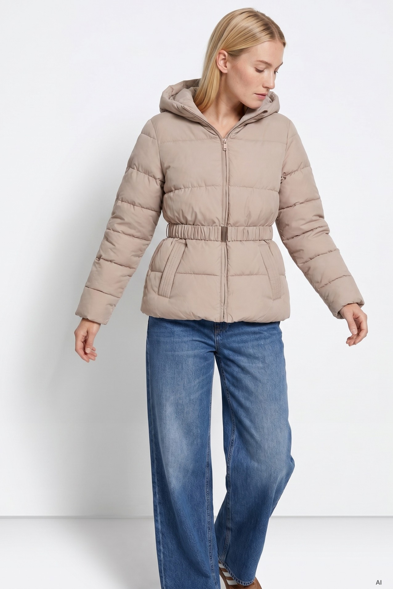 Beige Puffer Hoodie Jacket
