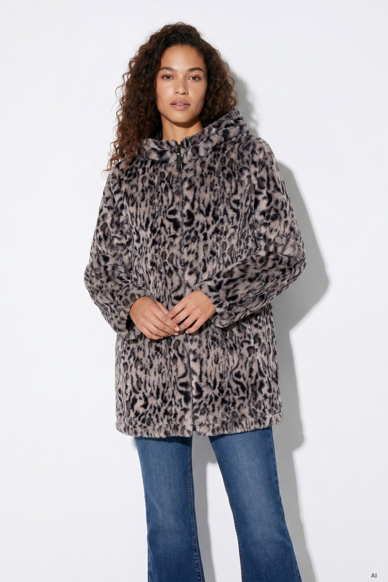 Leopard Print Faux Fur Coat