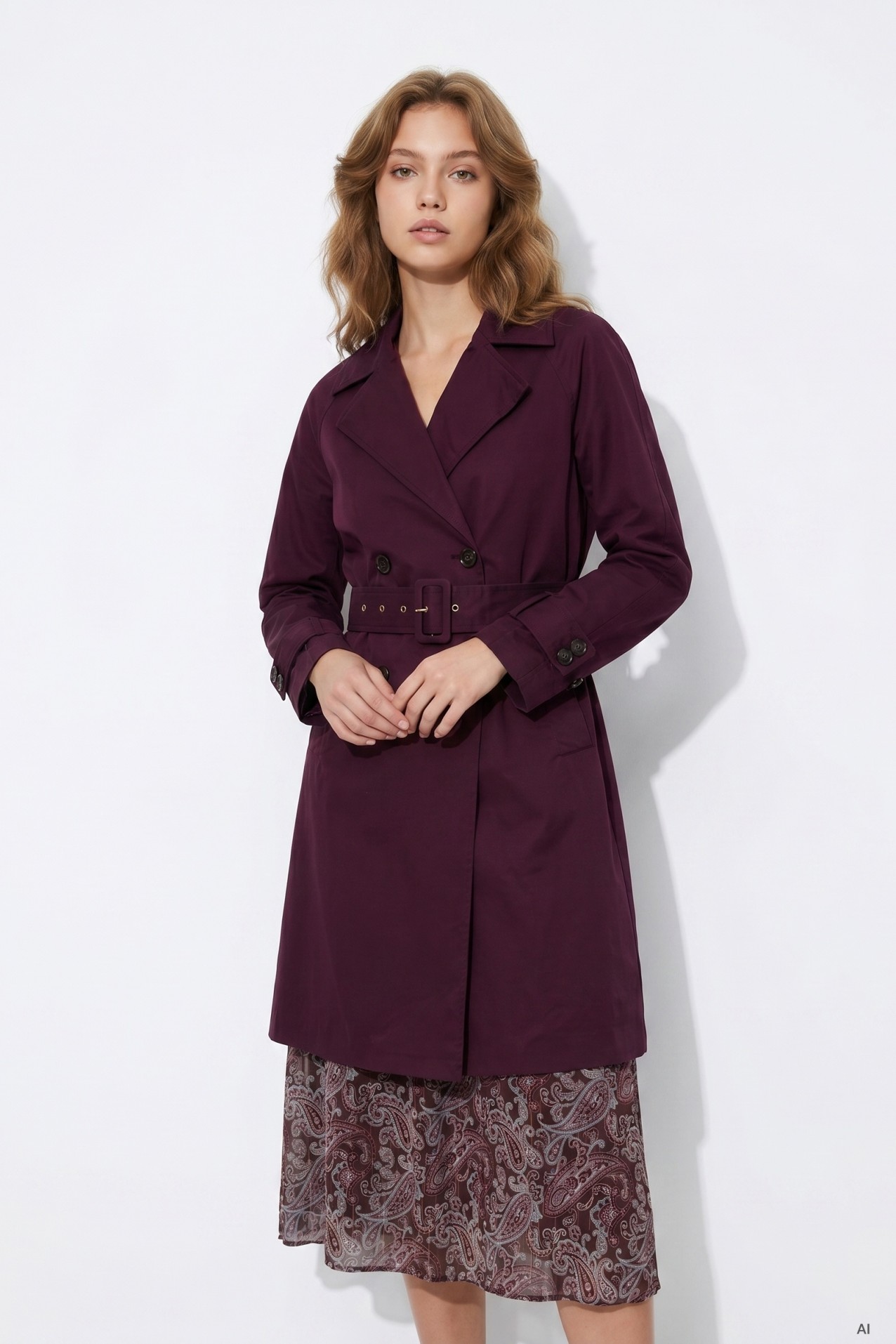Long trench coat in wine