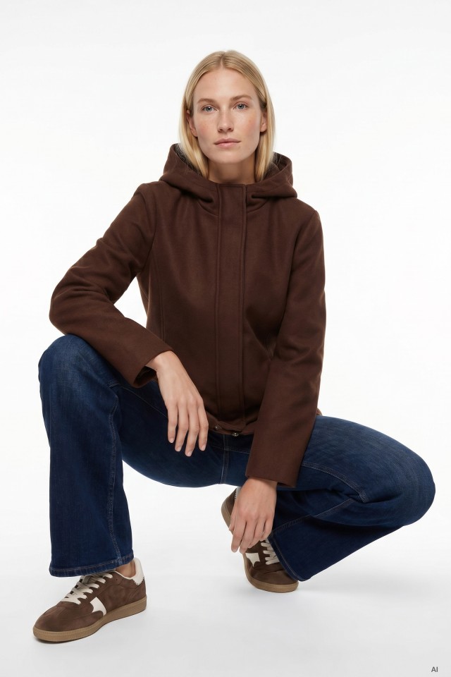 Loose Dark Brown Hooded Coat