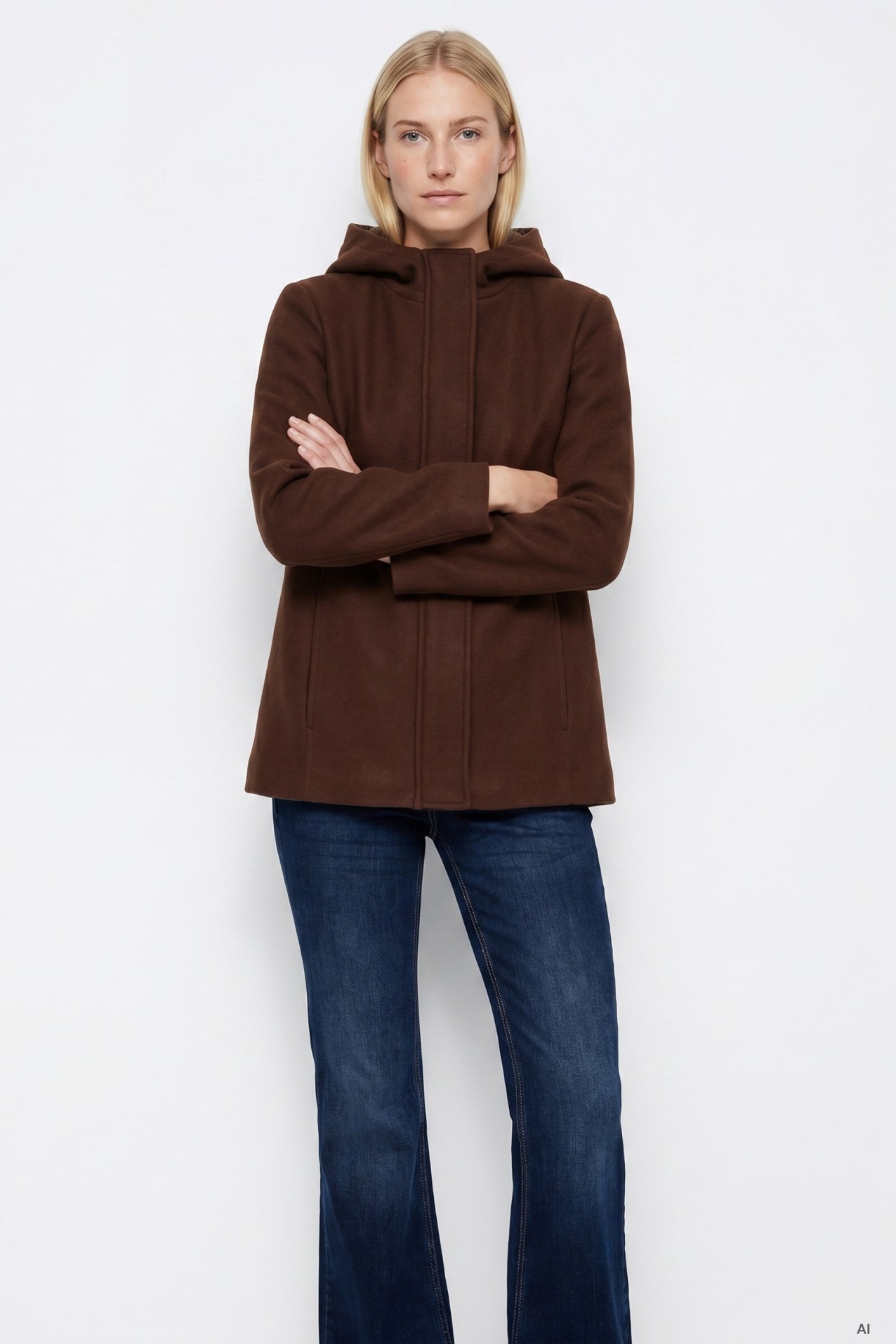 Loose Dark Brown Hooded Coat