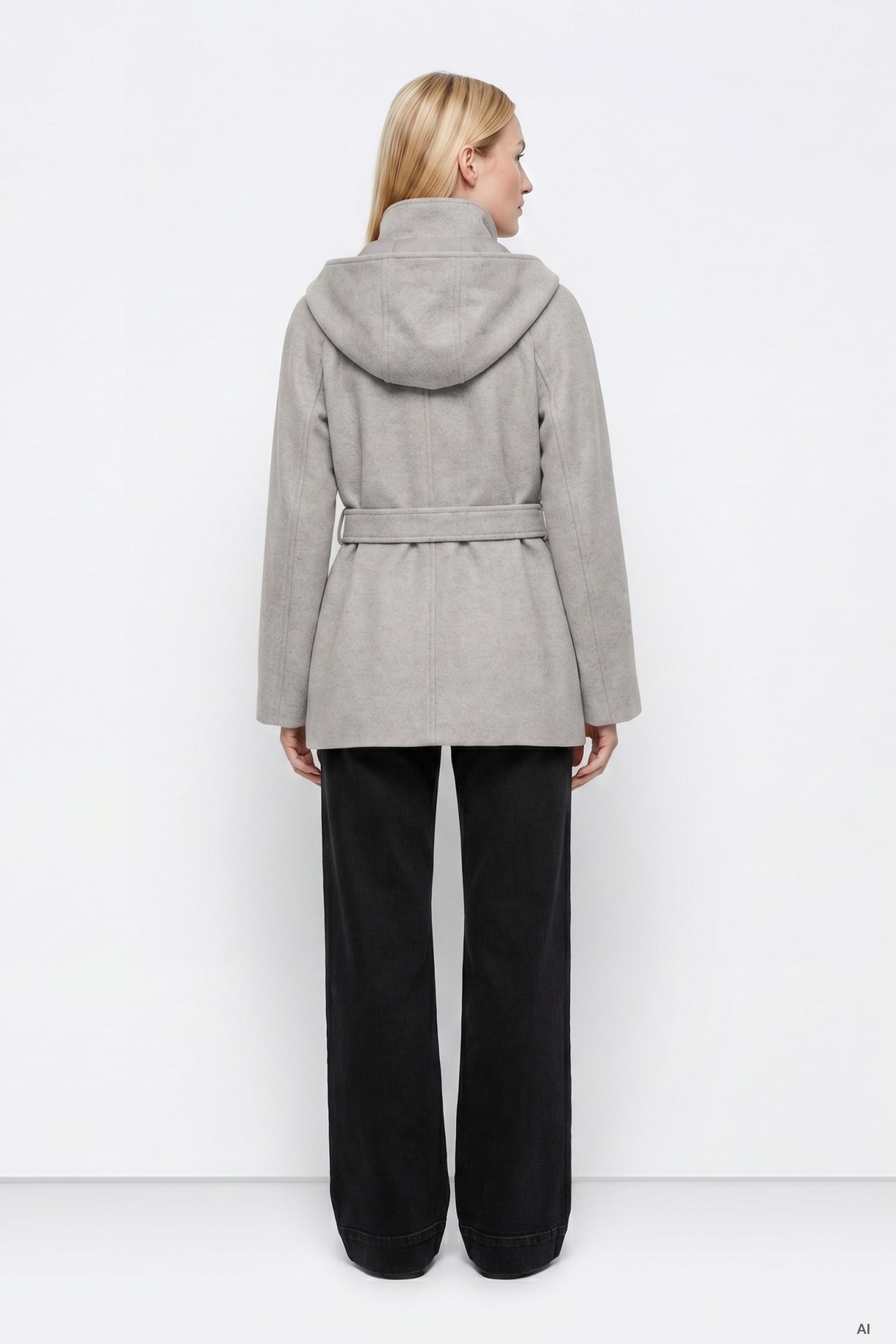 Grey Hooded Belted Coat