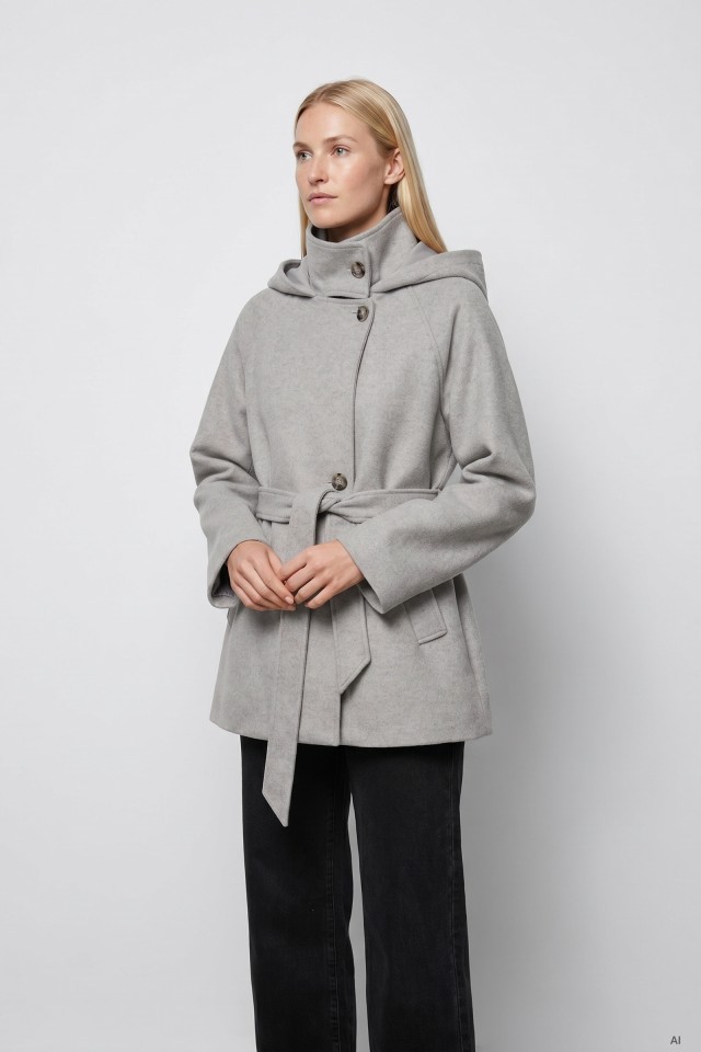 Grey Hooded Belted Coat Grey Hooded Belted Coat