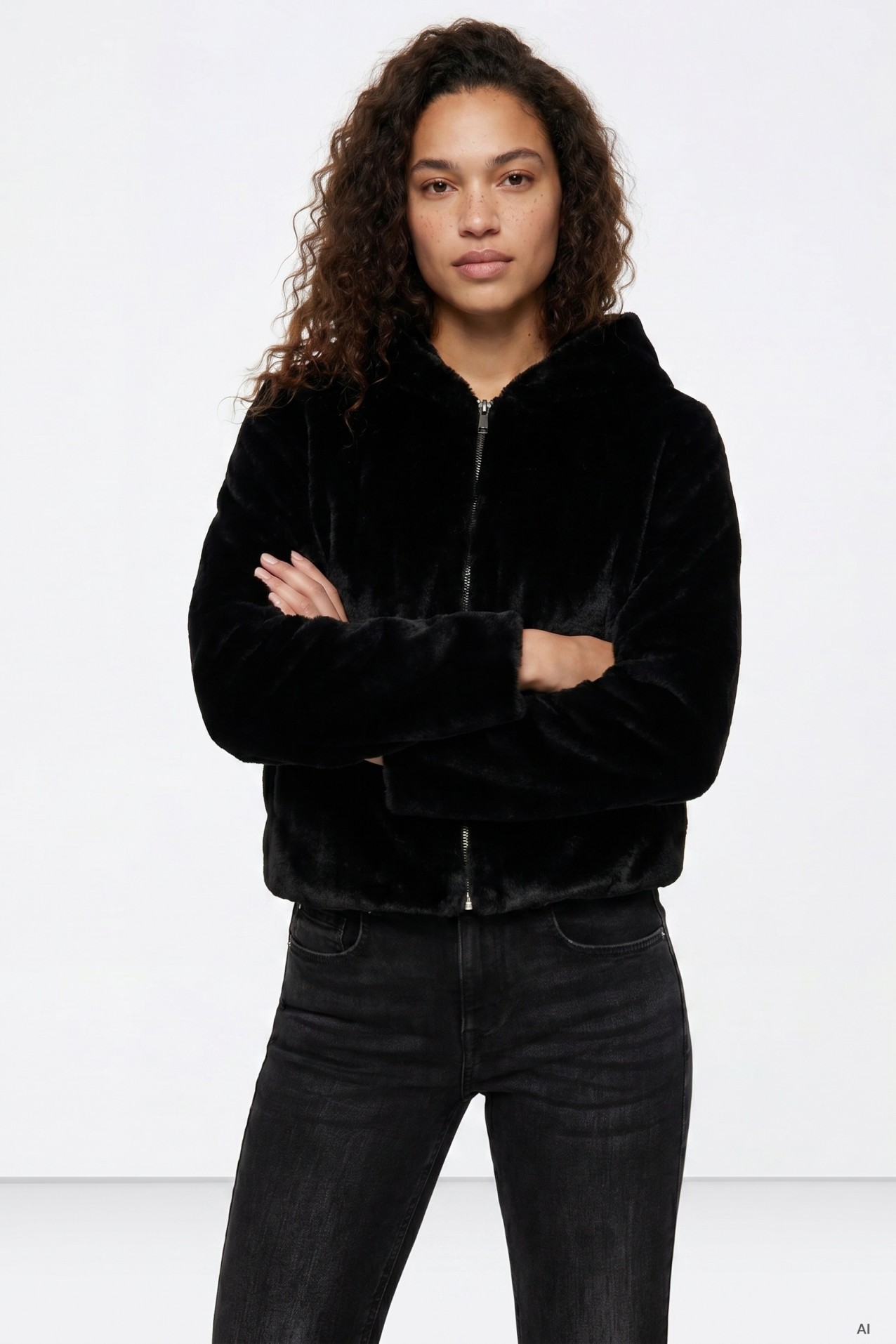 Casaco preto cropped capuz