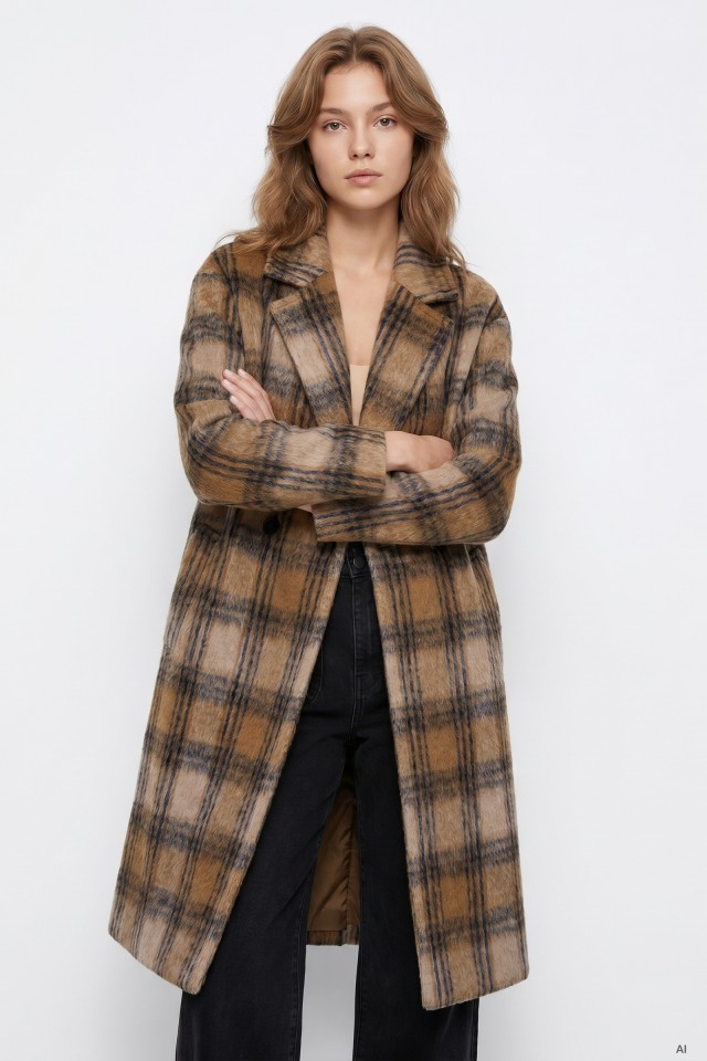 Long Yellow Checked Coat