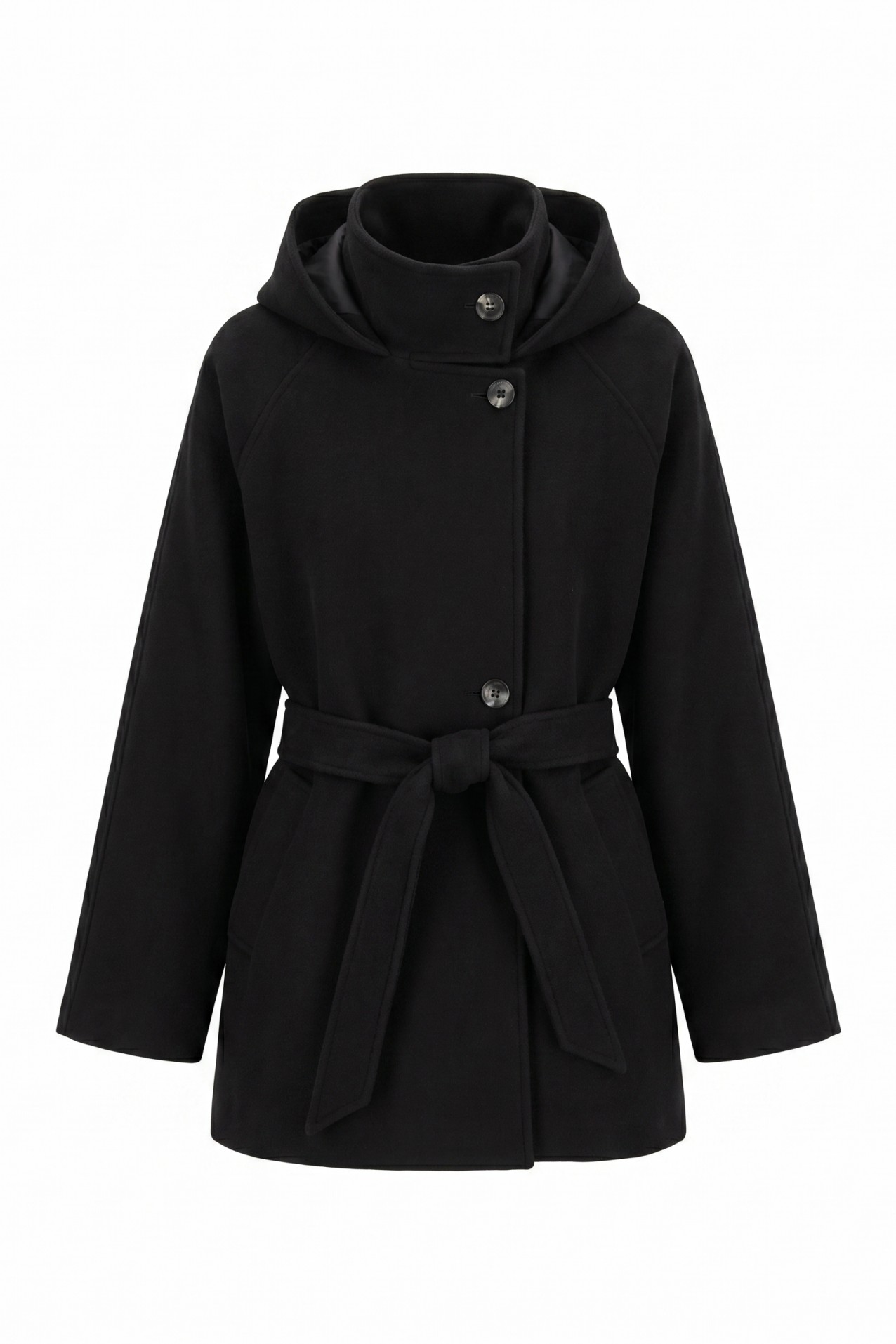 Black Hooded Belted Coat