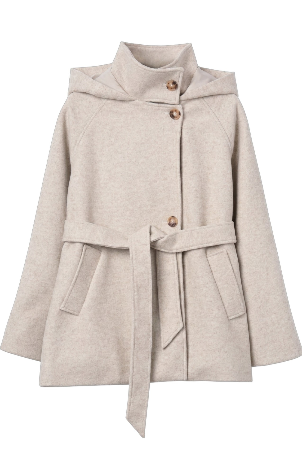 Beige Hooded Belted Coat