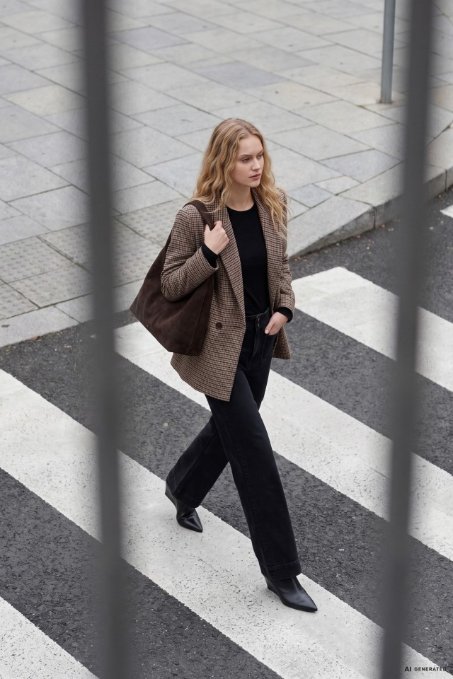 Beige Checked Oversize Blazer Beige Checked Oversize Blazer