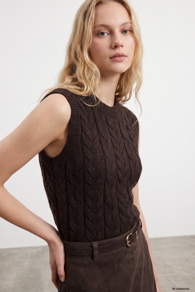 Colete castanho chunky tricot Colete castanho chunky tricot