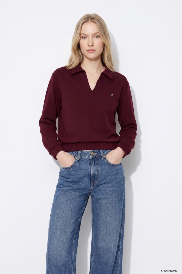 Wine Red V-Neck Sweatshirt