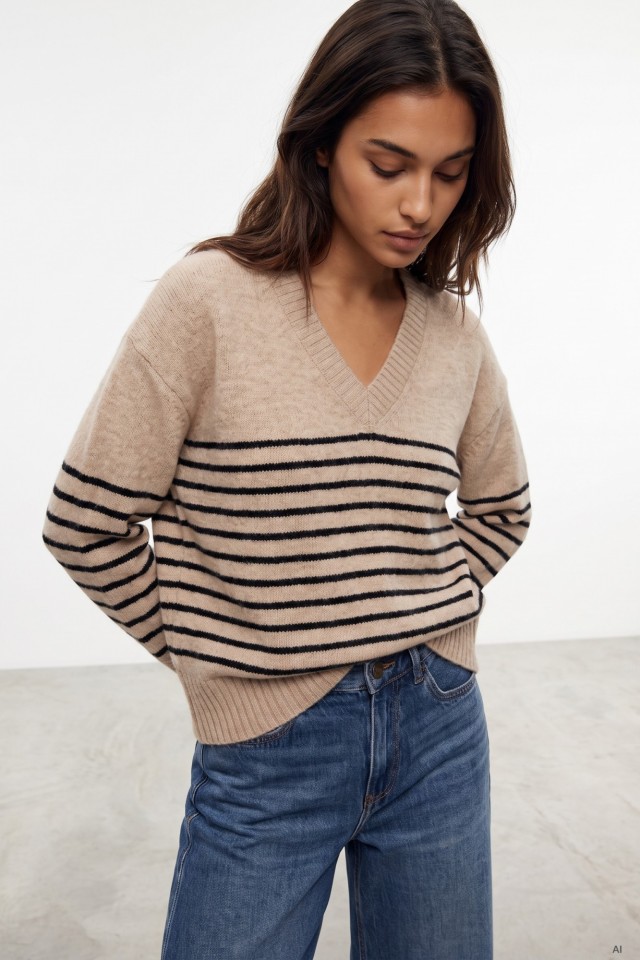 Camisola Bege �s Riscas