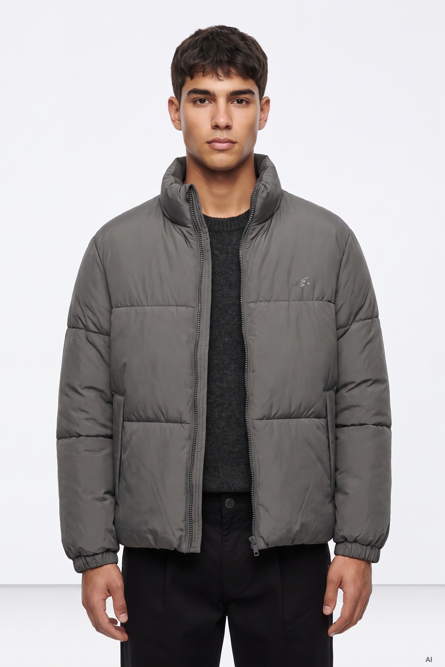 Grey Quilted Puffer Jacket